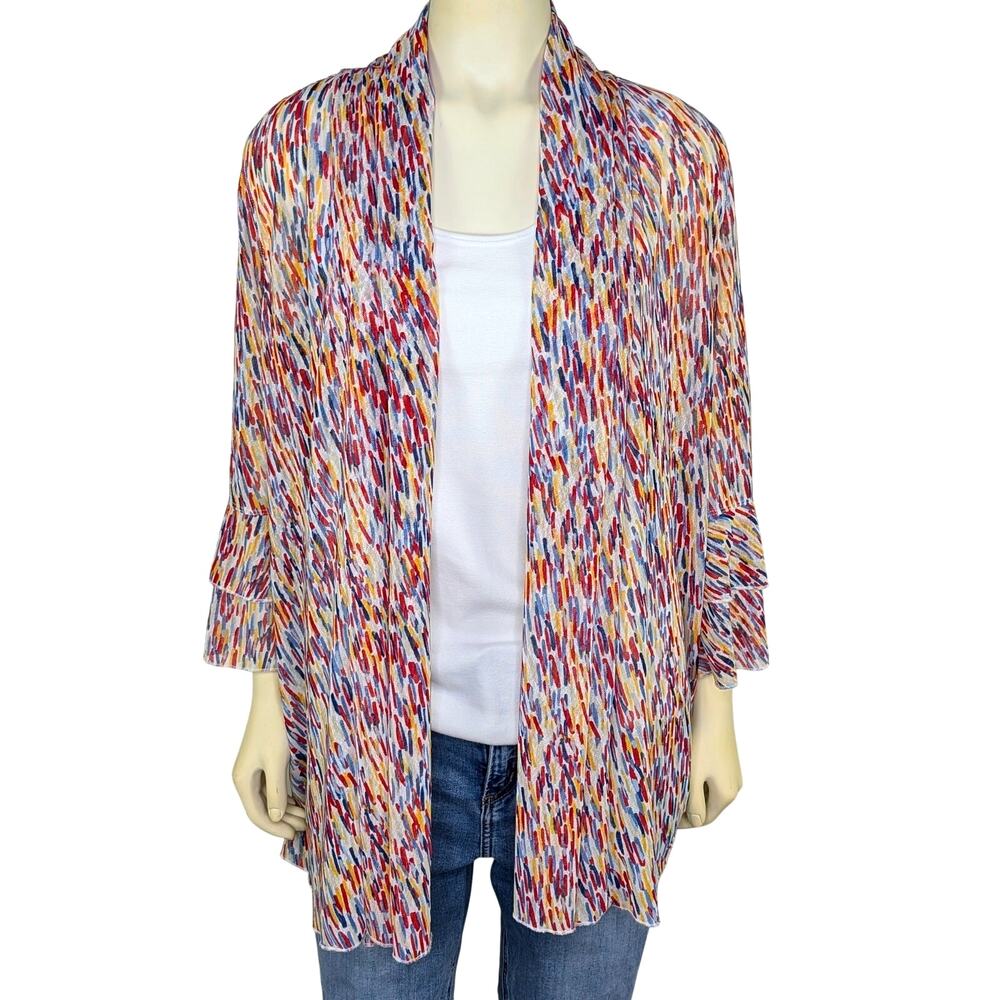 Multiples Open Front Mesh Cardigan Women’s Large Colorful Y2K Artsy Festival